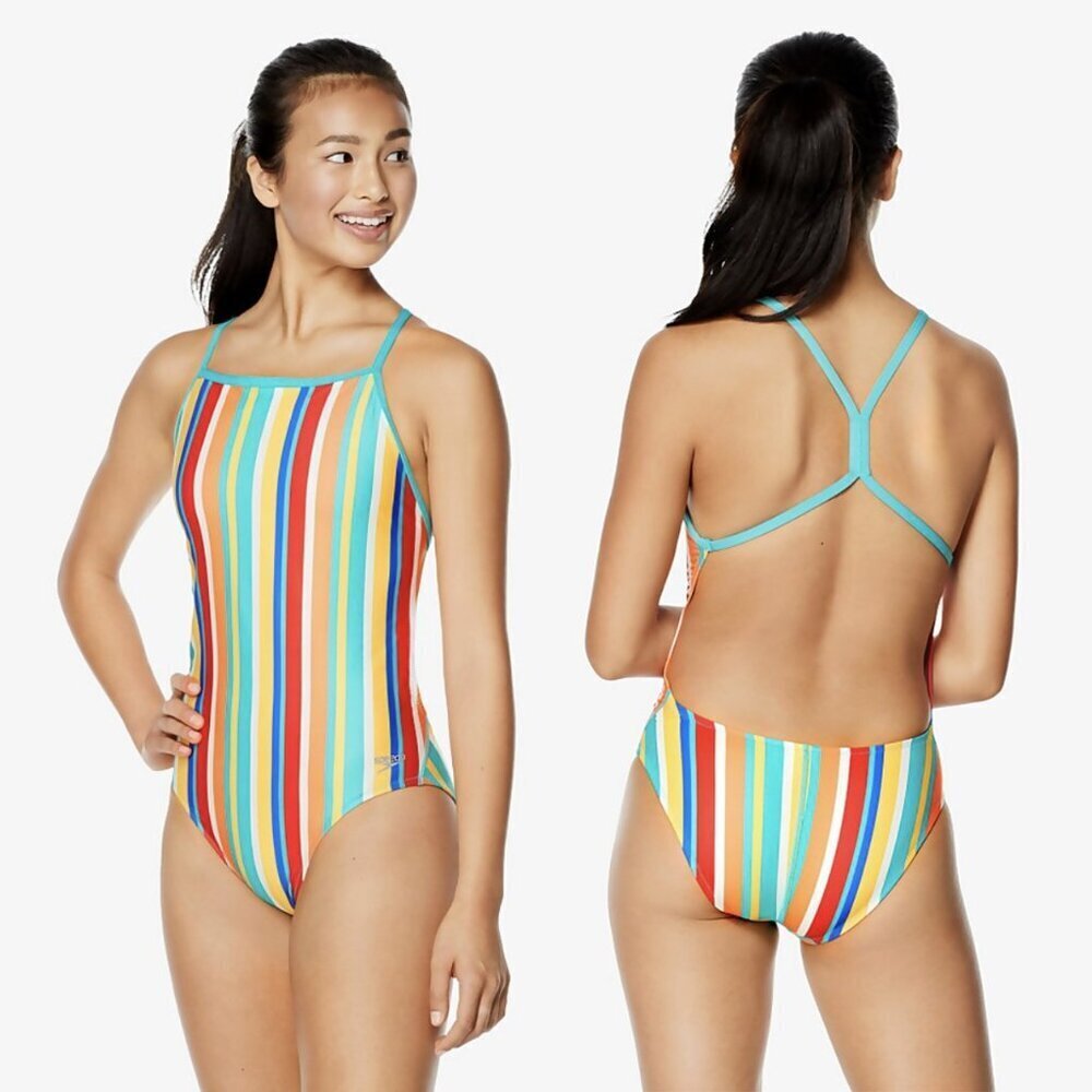 Speedo NWT The One Printed One Piece Eco Endurance Swimsuit, Rainbow Stripe, 36